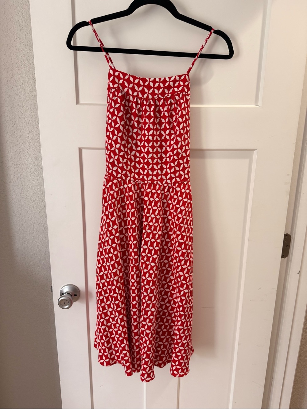 LOFT Red and White Backless Spaghetti-Strap Midi Dress